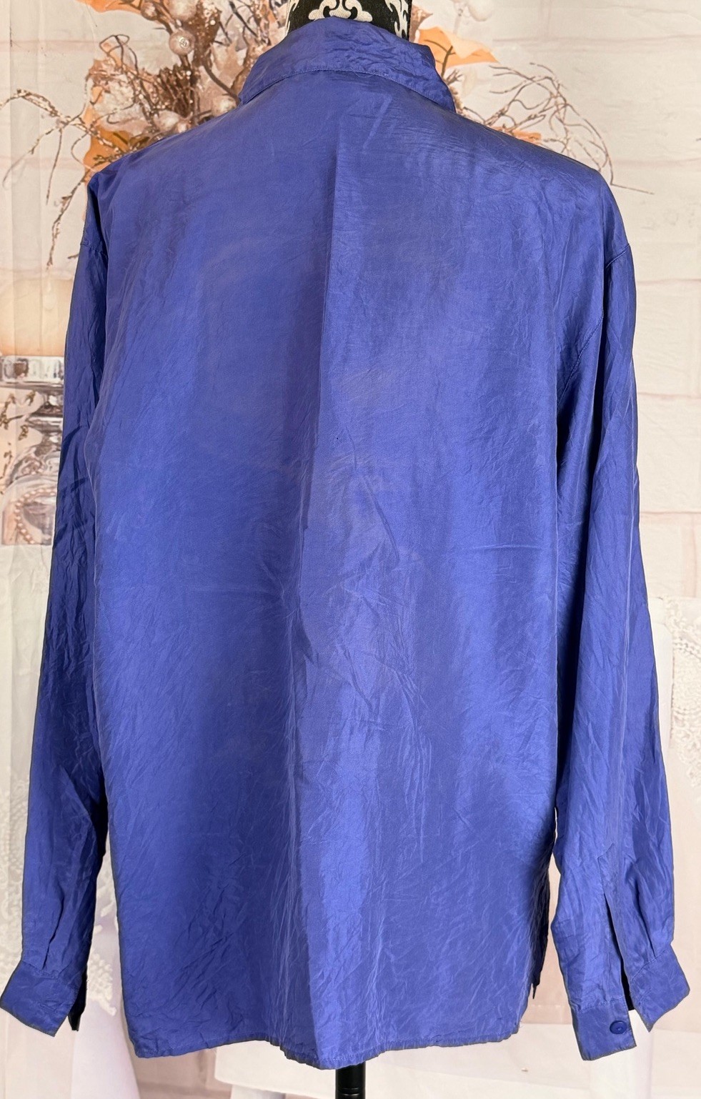 VTG Y2K All Silks Women’s Purple 100% Silk Button Up Long Sleeve Collar Shirt L