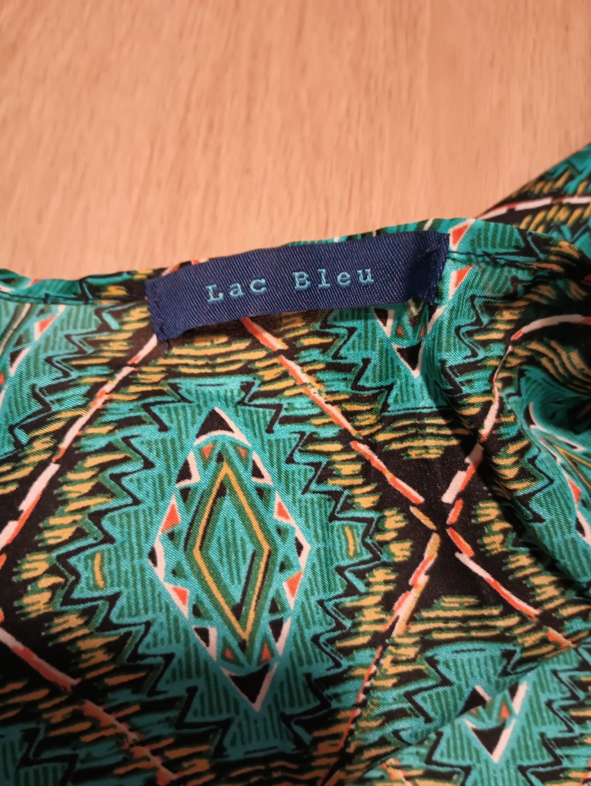 Vtg LAC BLEU Teal Geometric Southwest India Kimono Open Jacket Robe lounge L