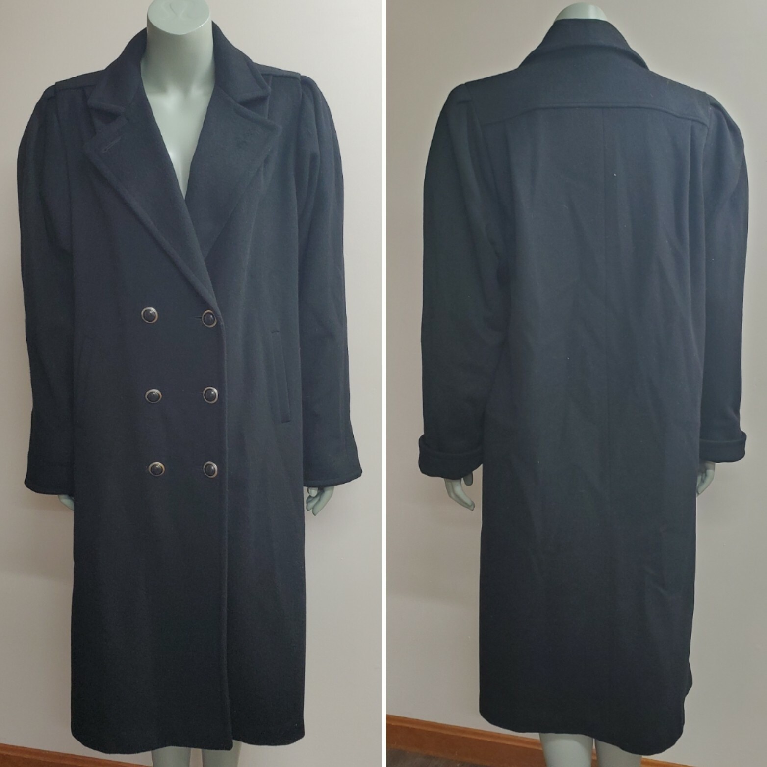 Vtg Jofeld By Forstmann Women’s Black Wool Blend Long Sleeves OverCoat