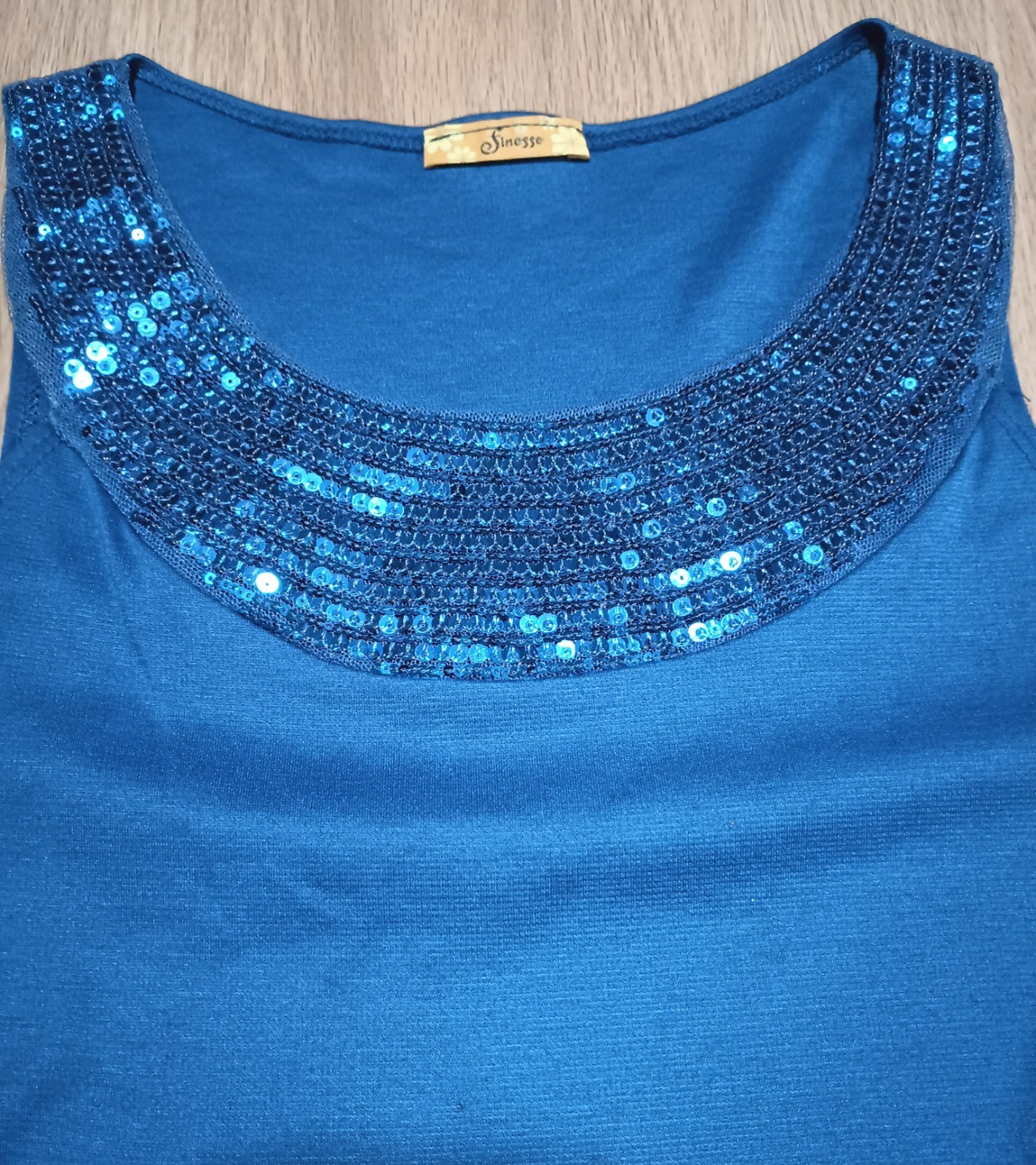Vtg Y2K FINESSE Royal Blue Stretch Sequin Peplum Top festive holiday party XS