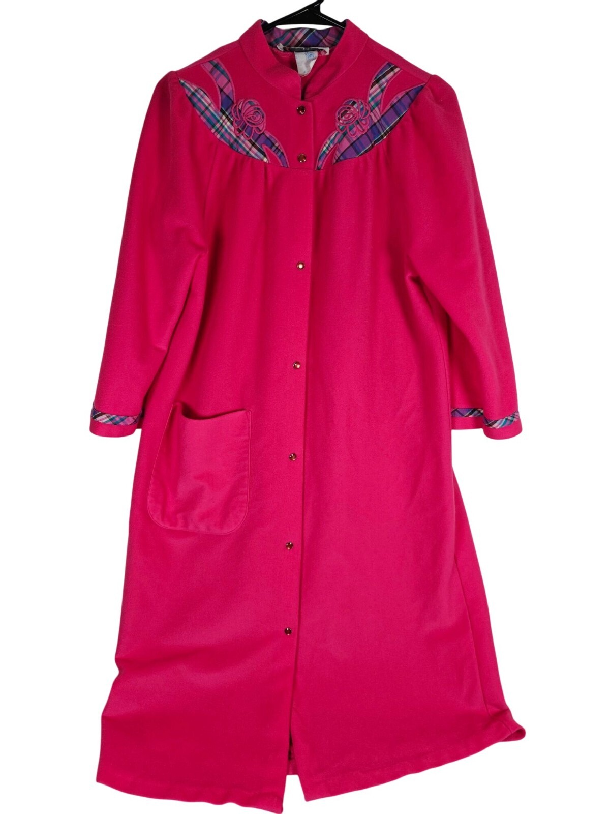 Vintage Vandemere Pink Robe House Coat Dress Floral & Plaid Detail Size Medium