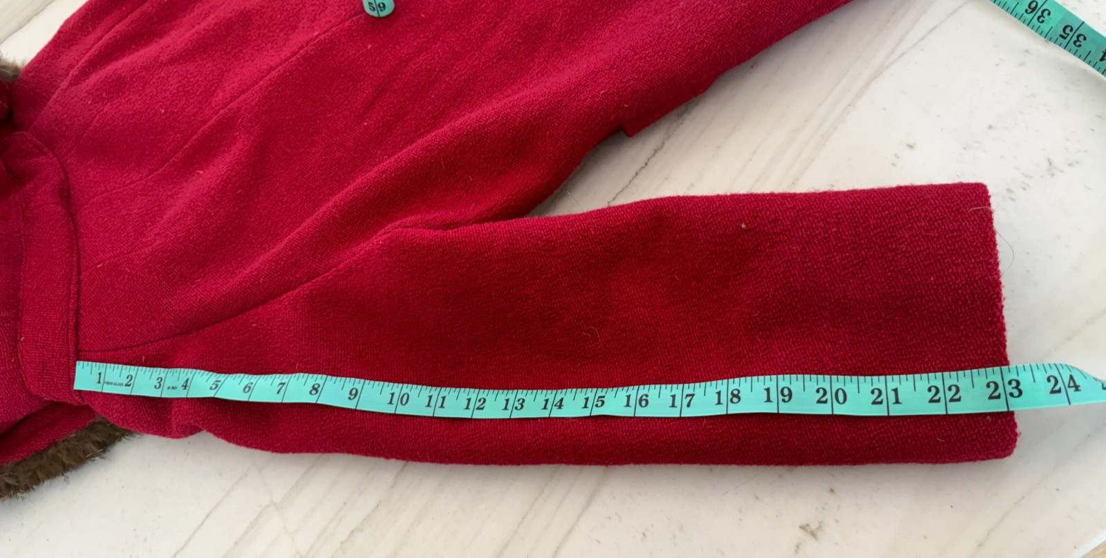 Vintage 1950s Shagmoor Cordonnet Bouclé Red Wool Swing Coat w/ Real Fur Collar