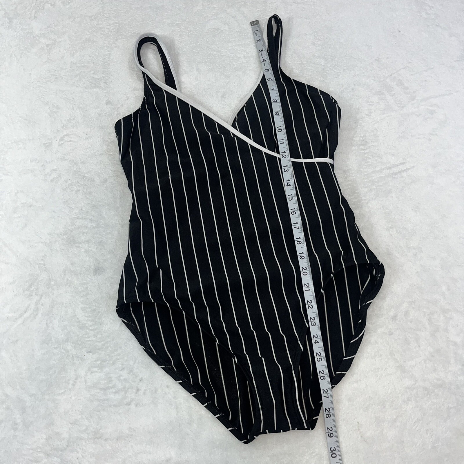 Vtg Cole of California One Piece Swimsuit Sz 16 Striped Black Pin Up Rockabilly