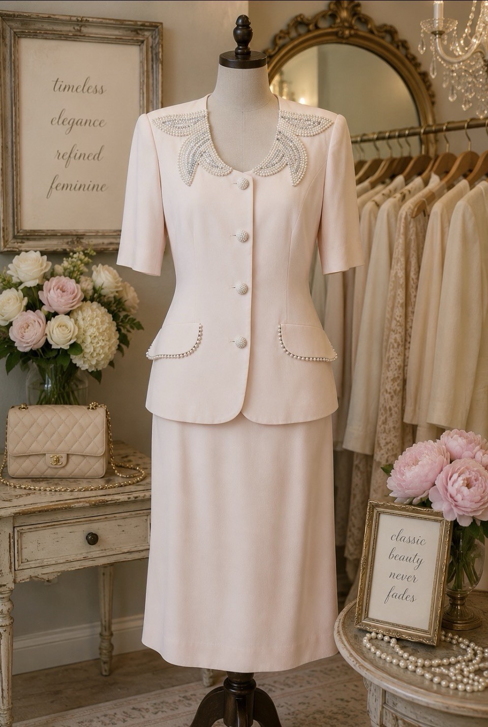 VTG Nolan Miller Pink Beaded Crystal Skirt Suit Sz 14 Mother Of The Bride