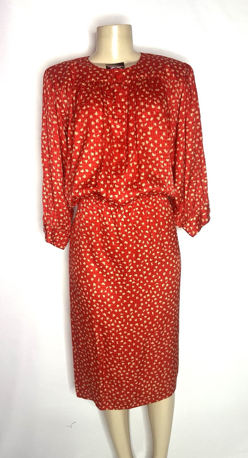 VINTAGE MAGGY LONDON BY JEANNENE BOOHER SILK RED PRINT DRESS SIZE 8