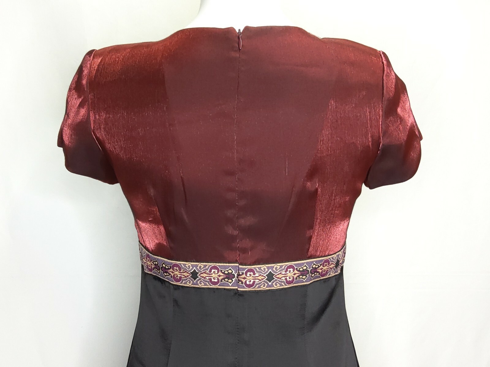 Vintage Taurus II Shimmery Rose Black Empire Waist Lined Dress Size 8 Petite