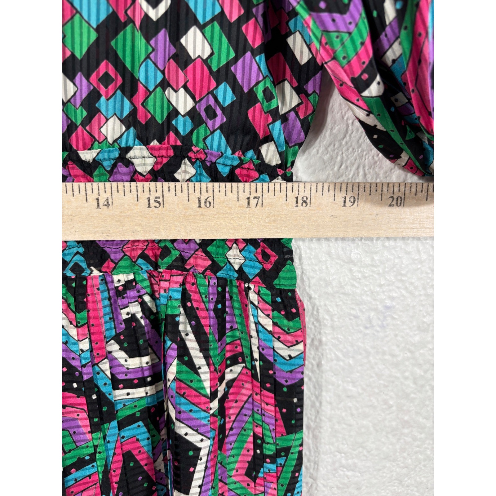 Mayeelok Midi Dress Womens Size Large Multicolor Vintage 80s Geometric Pleated