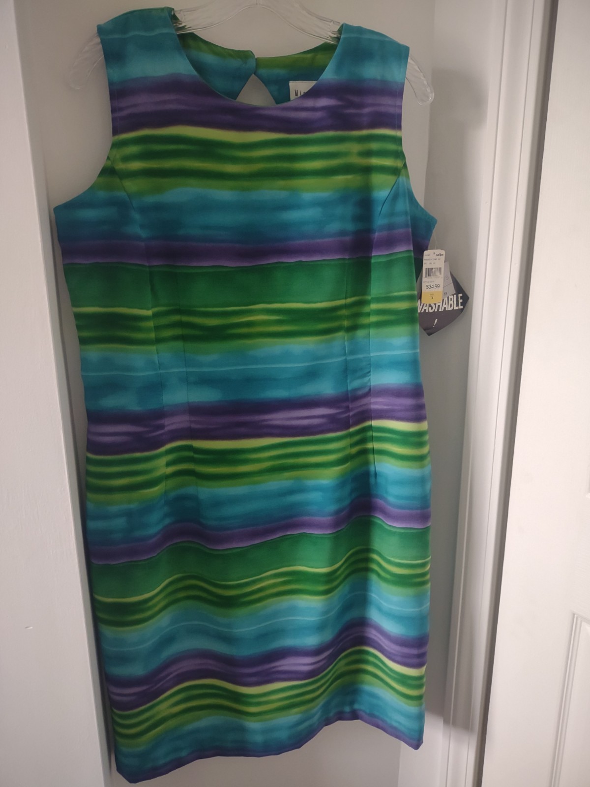 Vintage Miss Dorby Women’s Sheath Dress Lined Green Blue Purple Size 14~ NWT