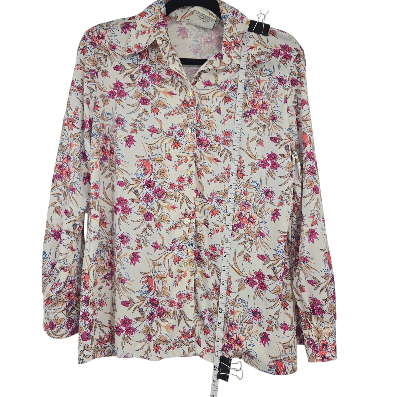 Sodi Floral Button Up Blouse Womens 18 Vintage 70s Retro Groovy Dagger Collar