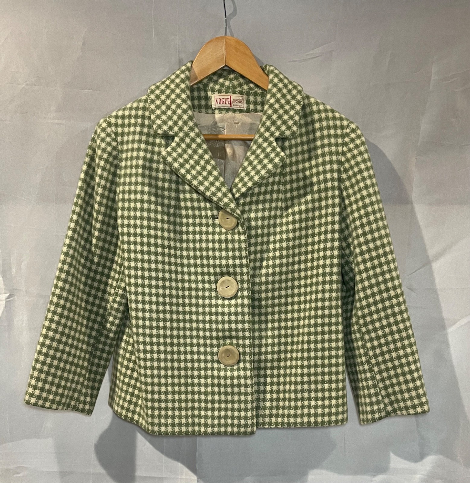 Vintage Vogue Special Design Green and Cream Checkered Jacket