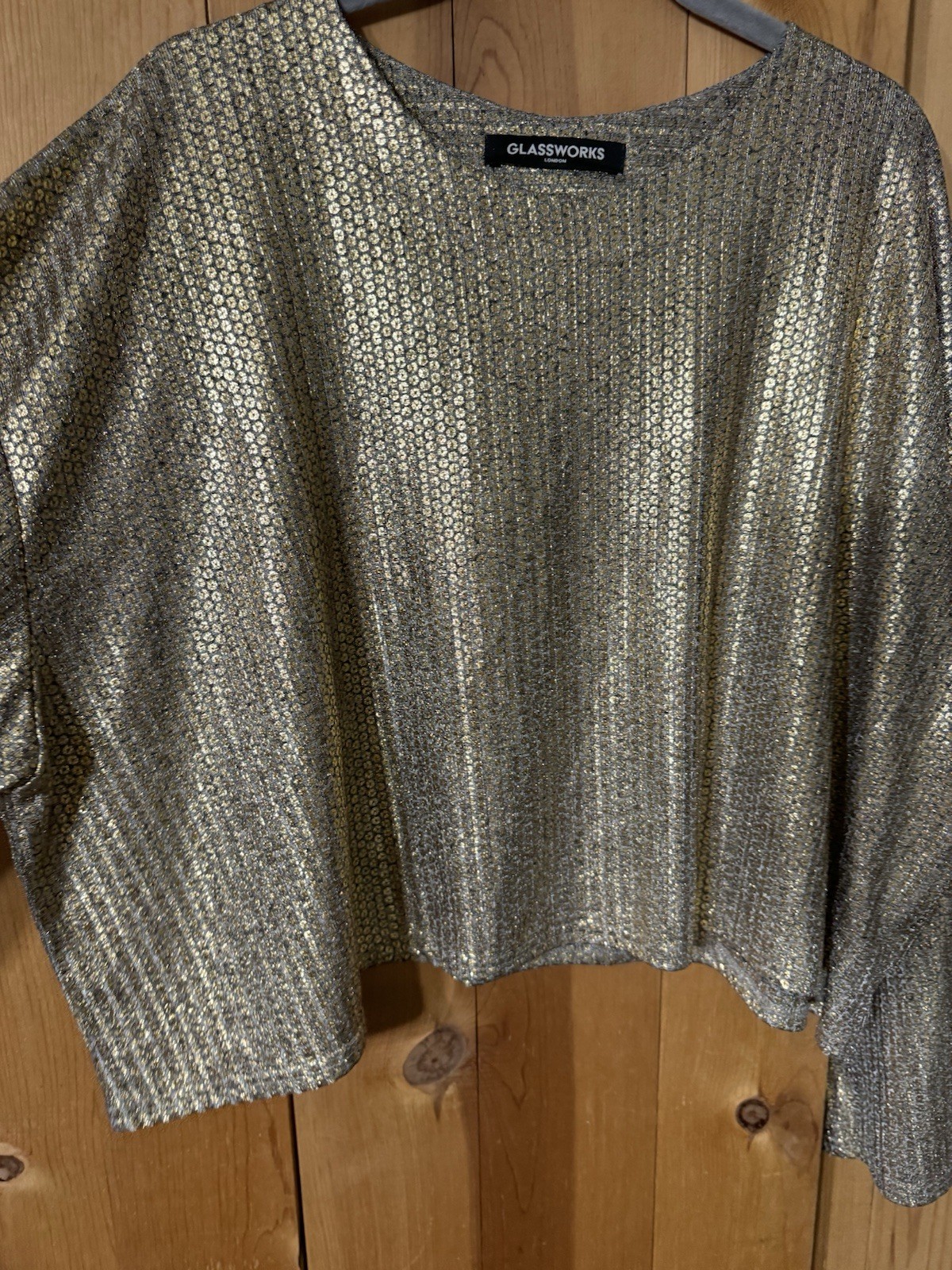 VTG GLASSWORKS LONDON GOLD SILVER CROPPED DISCO BLOUSE RAVE WOMENS O/S