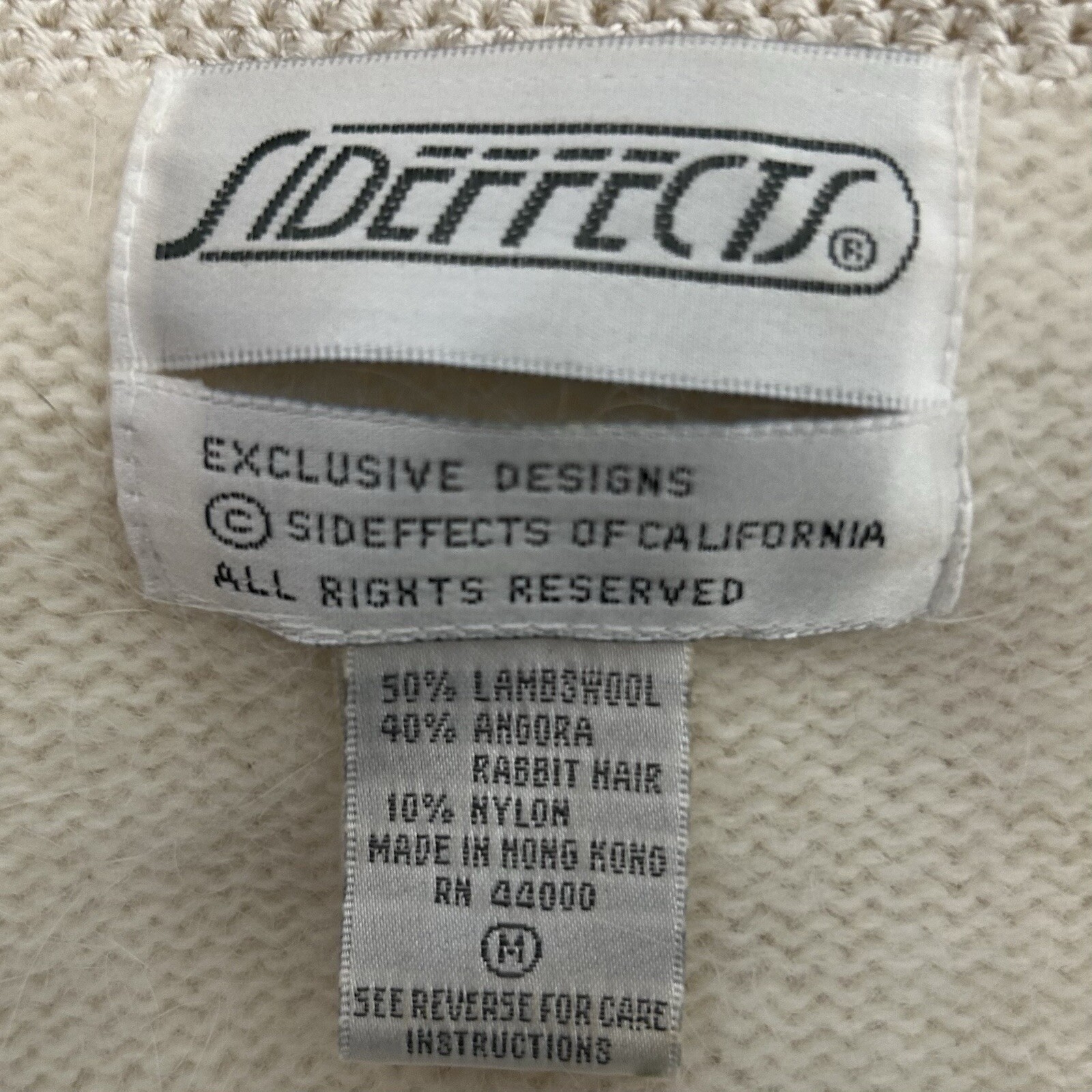Vintage 80s Side Effects Beaded Ivory Wool Angora Rabbit Hair Sweater Sz M