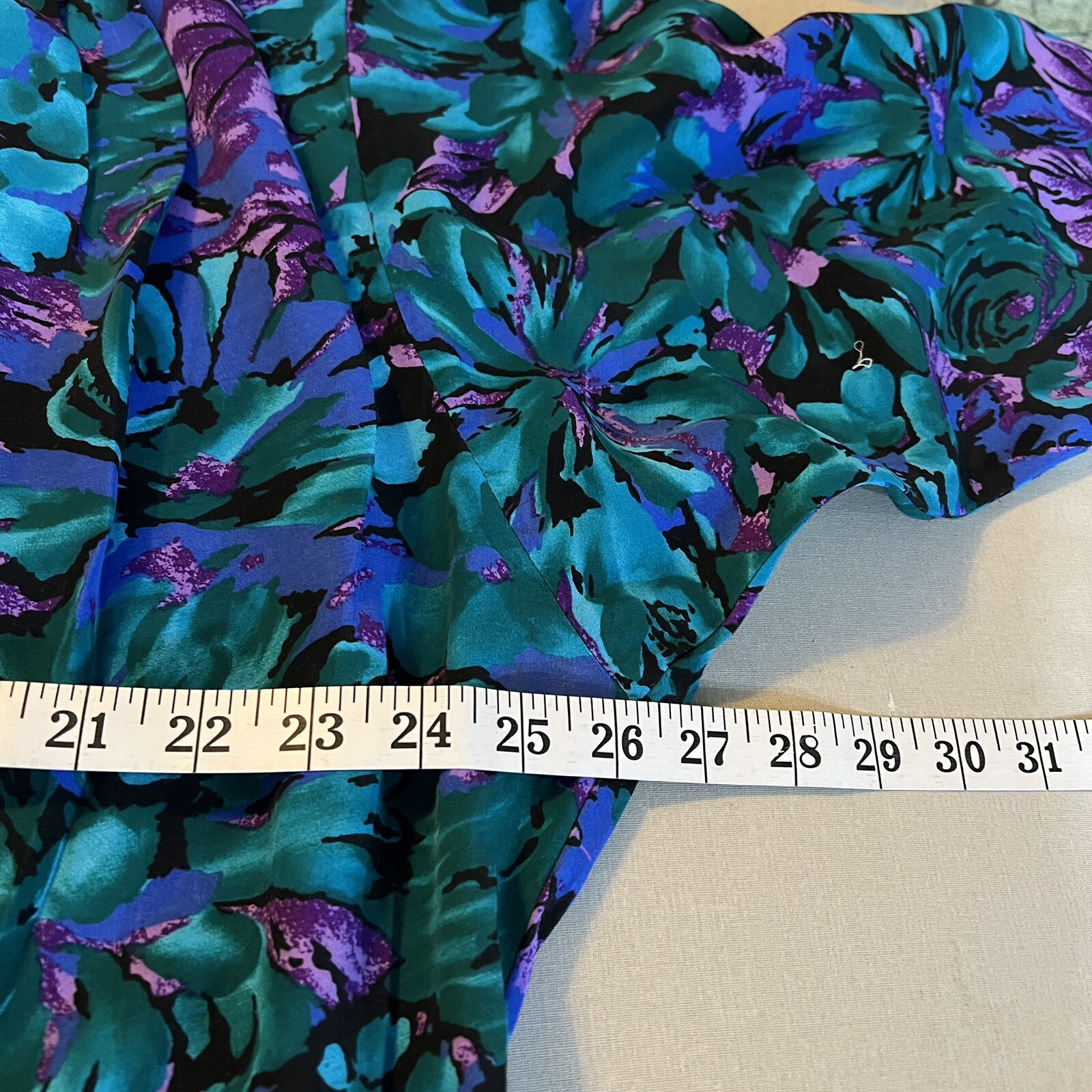 Sally III Vgt Dress 1980 Size 24 Black Teal Purple Floral Rayon Button Front