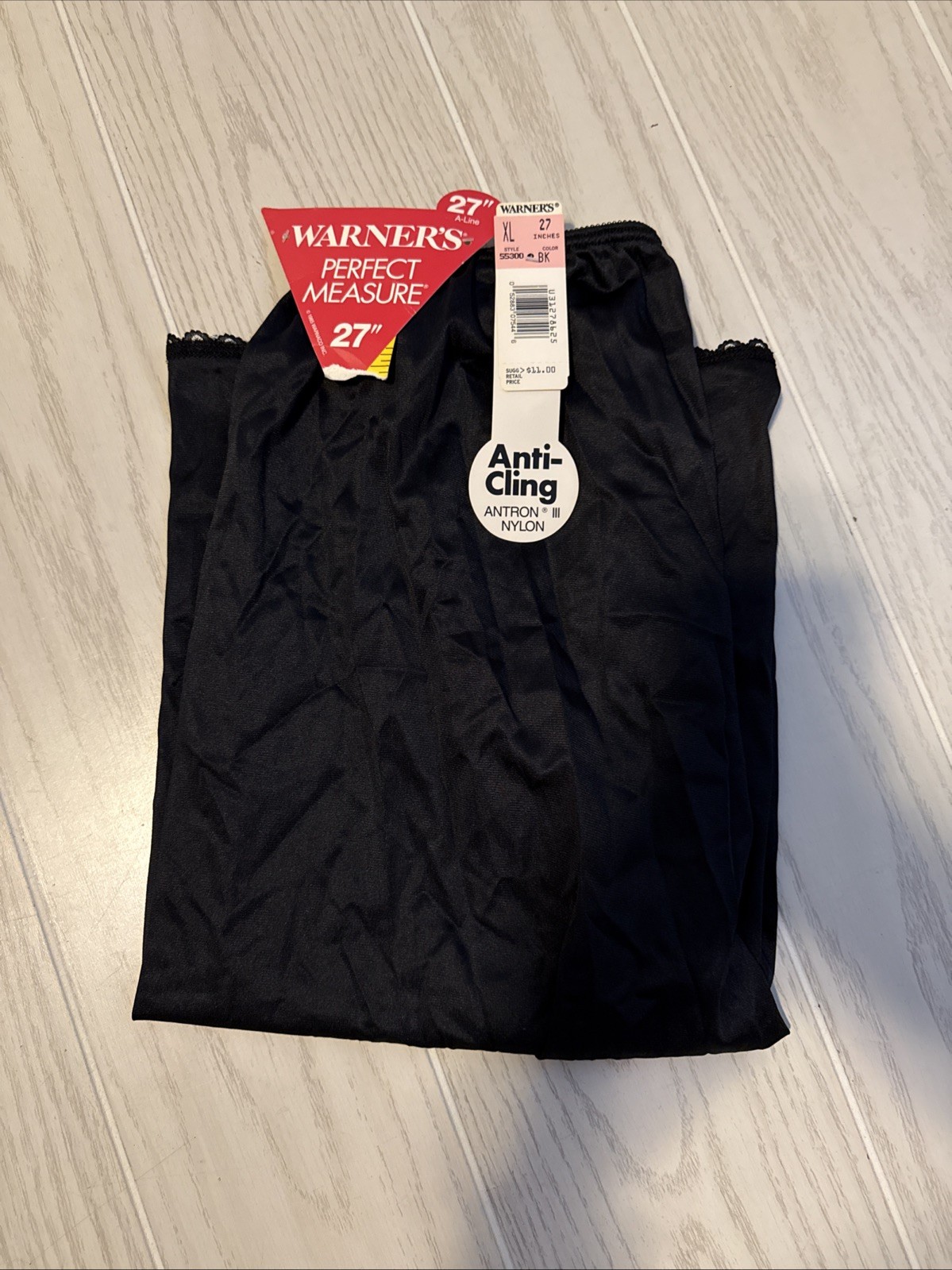 Vintage Black Nylon Half Slip Warners Perfect Measure 55300 XL 27” A-line Lace