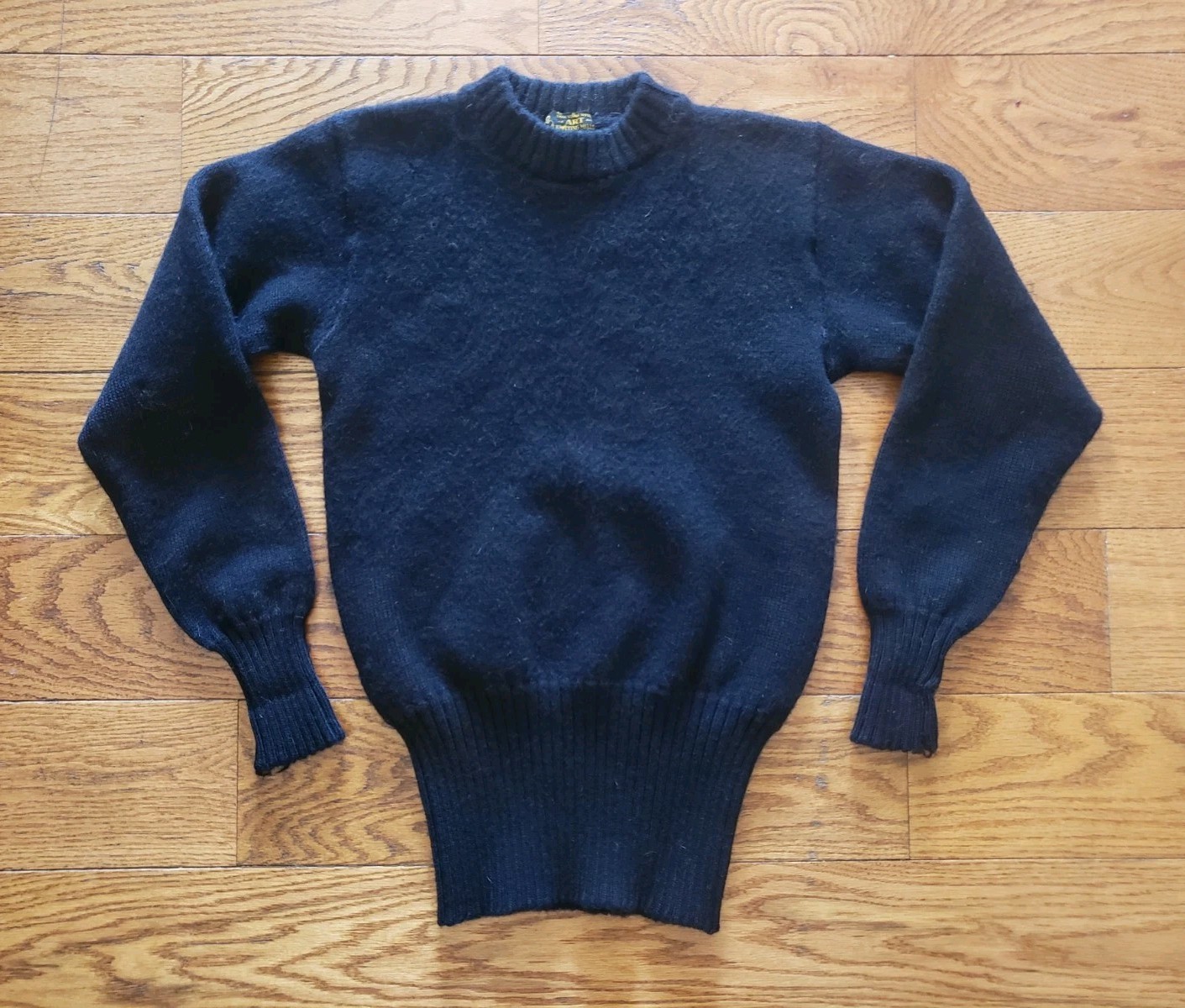 Vintage 50s Art Knitting Mills 100% Virgin Wool Sweater Black School Varsity