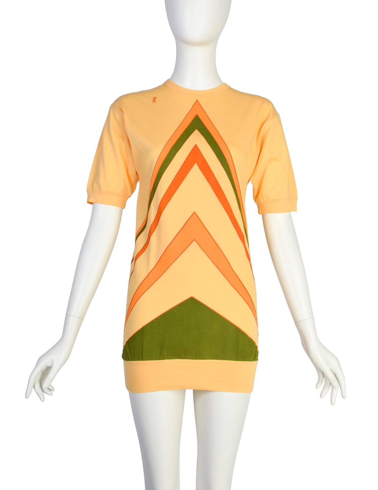 Roberta di Camerino Vintage Yellow Orange Green Chevron Print Banded T-Shirt