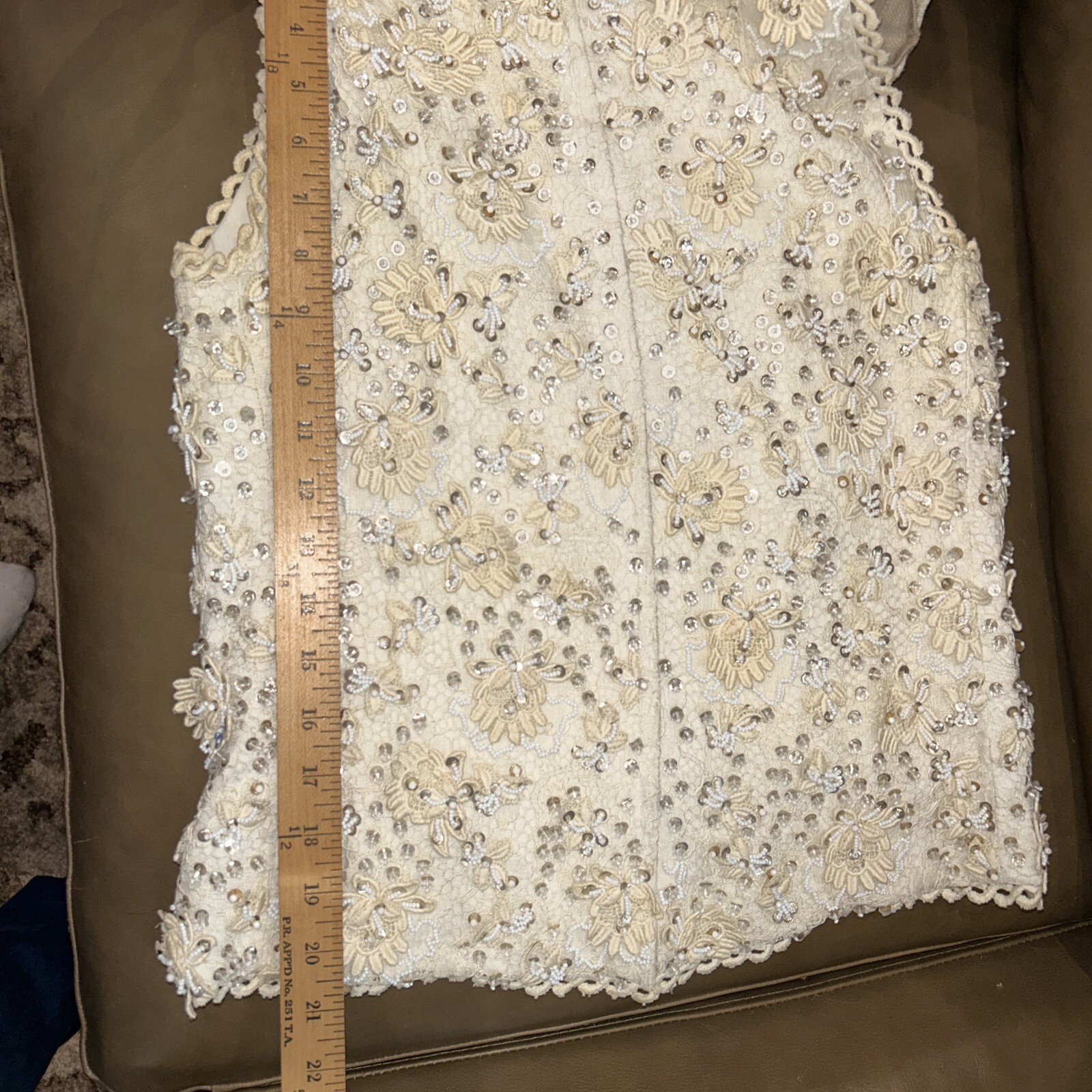 Pat Sandler Chiffon Ivory Cocktail Dress Sequin Lace Top Flowy Bottom S/M