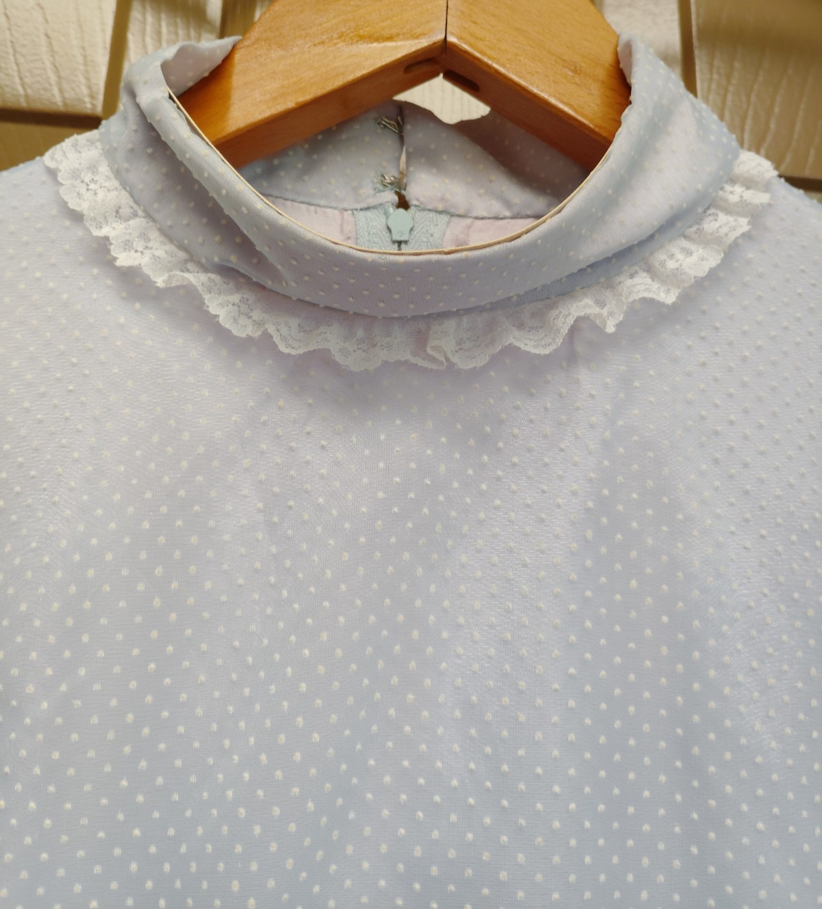 Vintage 70’s Handmade Blue Swiss Dot Maxi Dress Prairie Cottagecore Lace Sz S