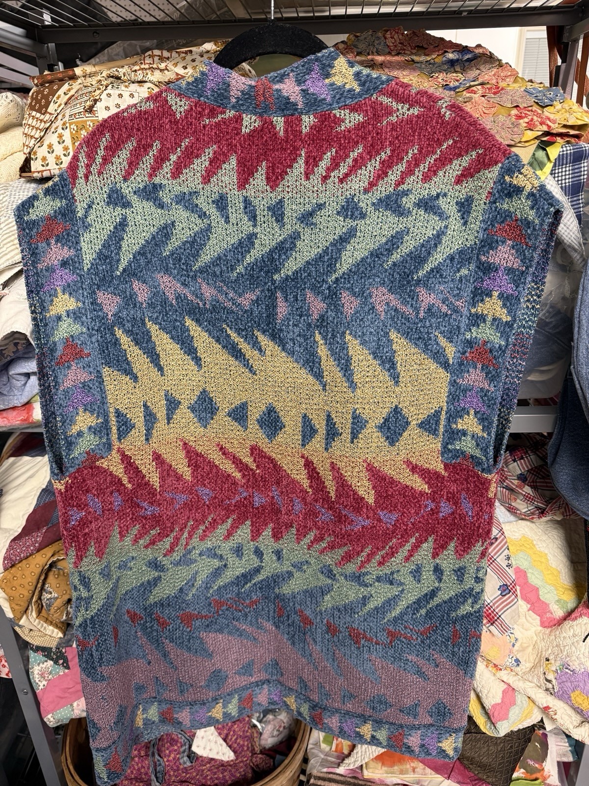 Vintage French Rags Southwestern Aztec Cardigan Vest Longline USA Size 1