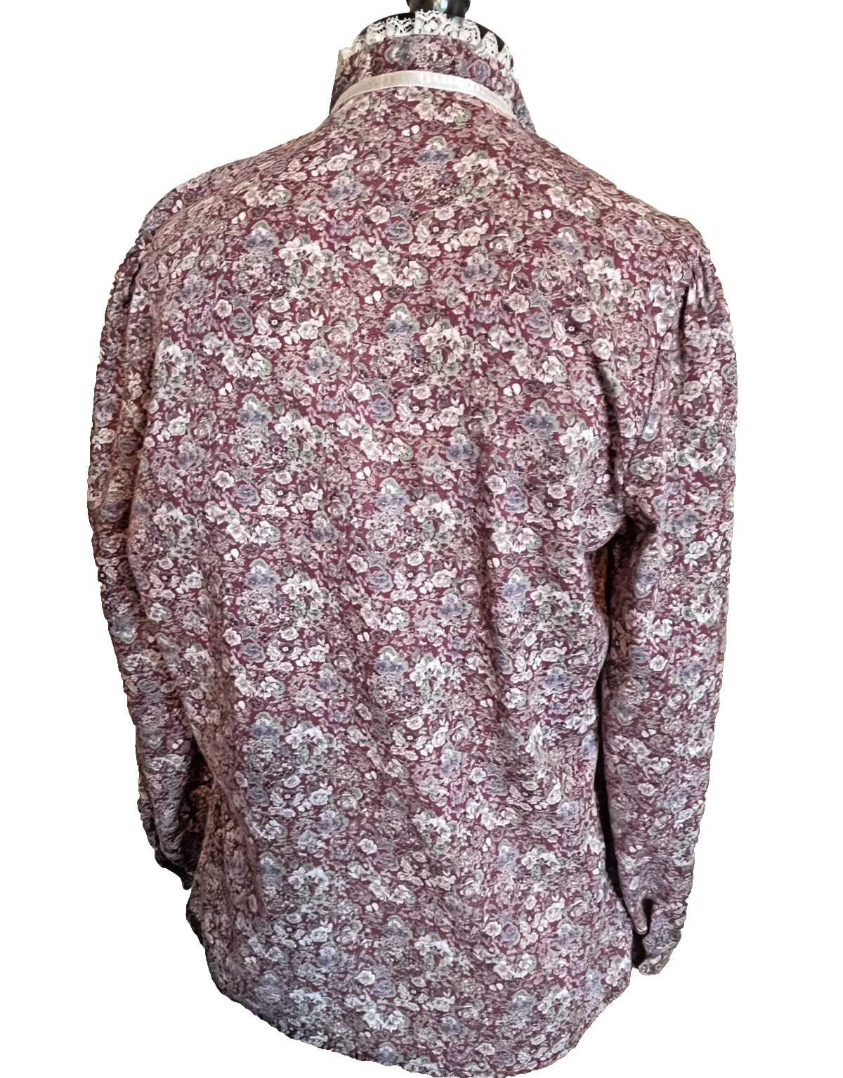 Vtg Funny Girl Blouse Shirt Size 13/14 High Neck Floral Calico Prairie Cottage