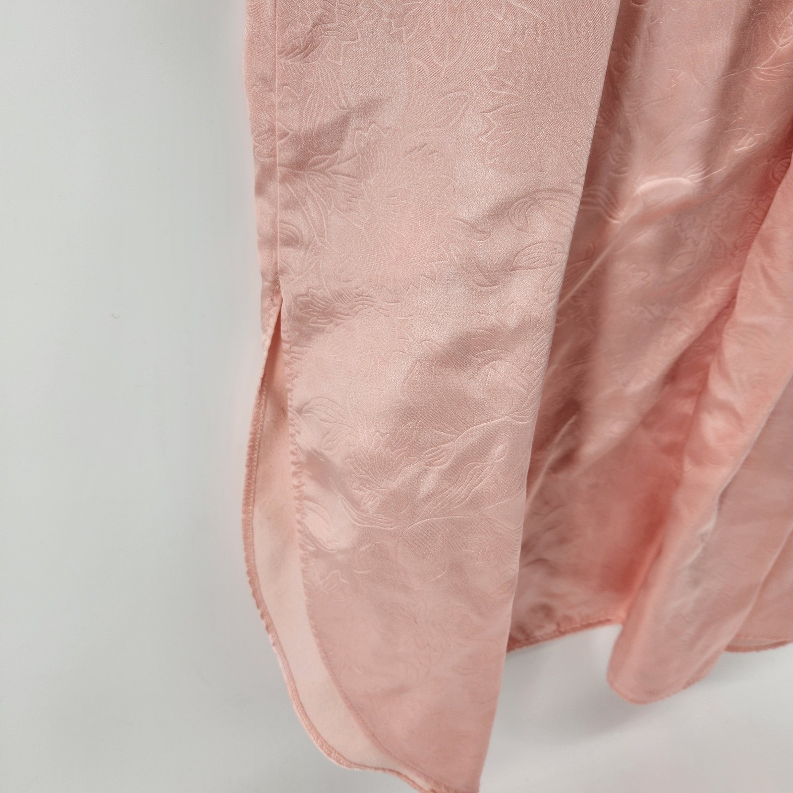 Vintage Vanity Fair Nightshirt Peach Pink Satin Floral Jacquard Button Front M