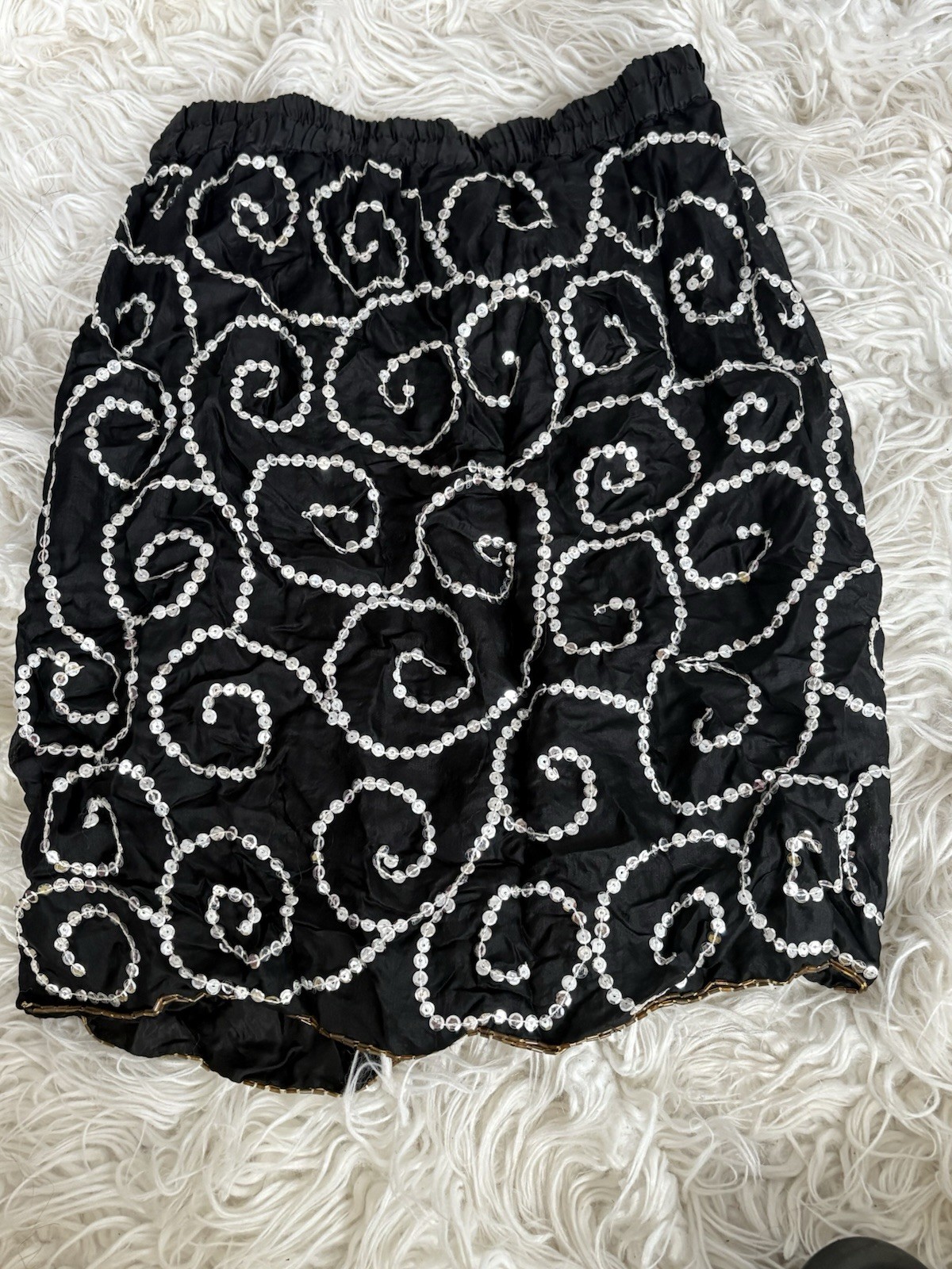 NWT VTG Tina Black Sequin Beaded Bubble Skirt Floral Applique Small 80s 90s