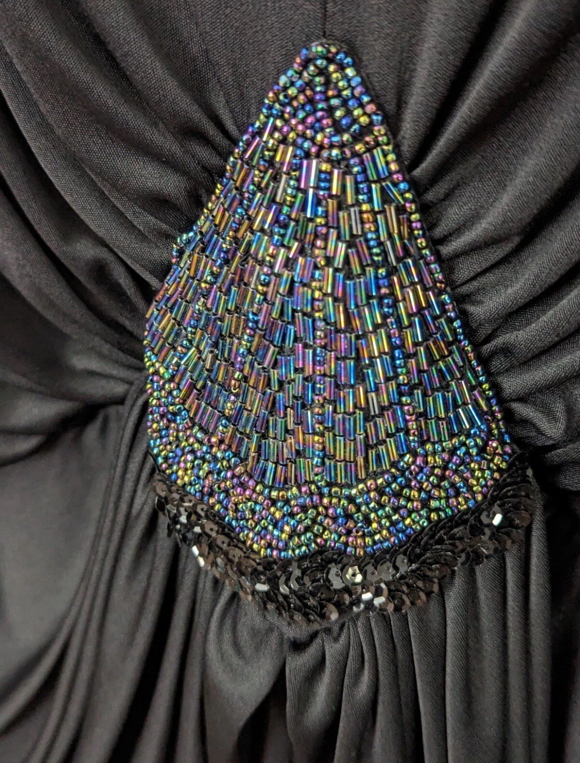 Vintage 70s 80s Claralura Originals Dress Black Beaded Draped Cocktail PLUS SIZE