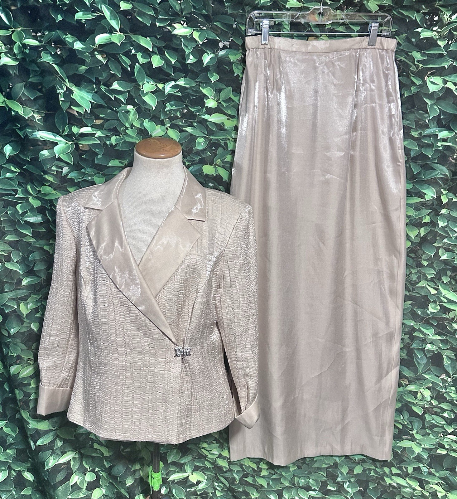 Cache Formal Mother-of-the-Bride Suit Jacket Skirt Set Champagne Womens 12