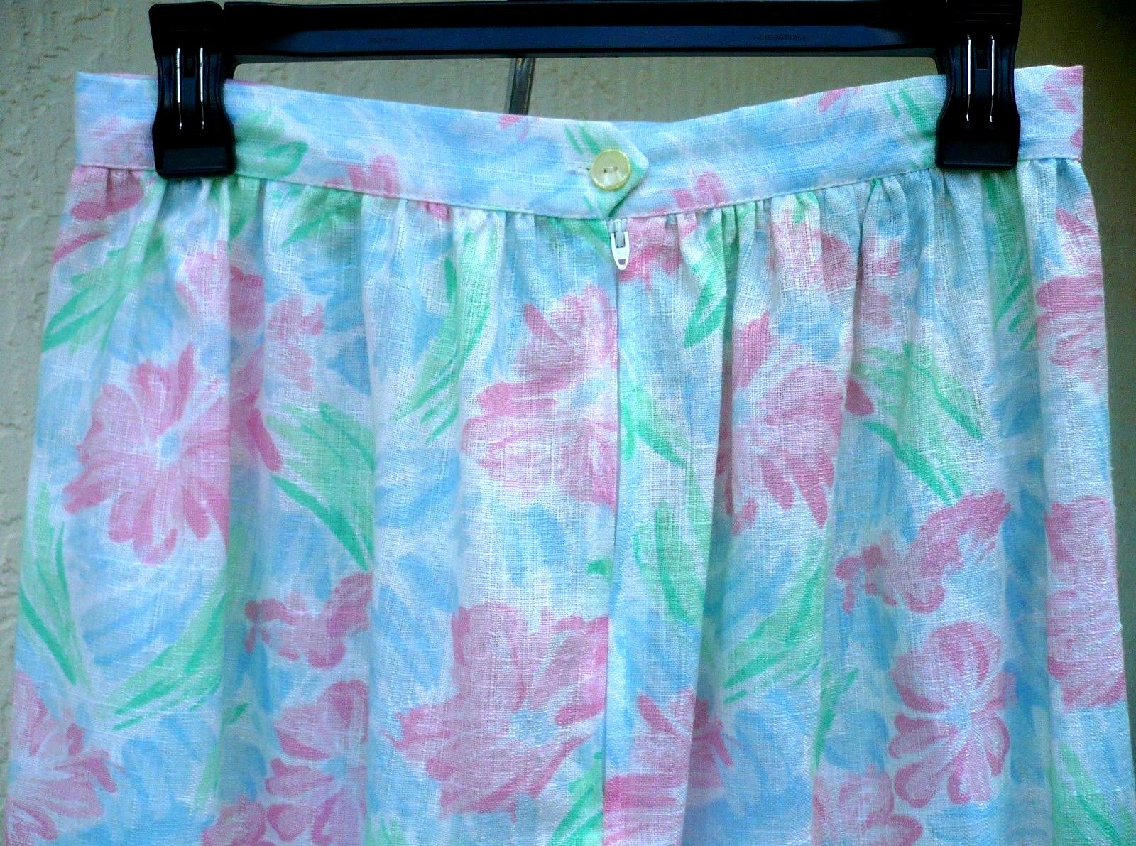 VTG TR BENTLEY US S M FEMININE IVORY EASTER PASTEL FLORAL BLUE GREEN SKIRT LADY