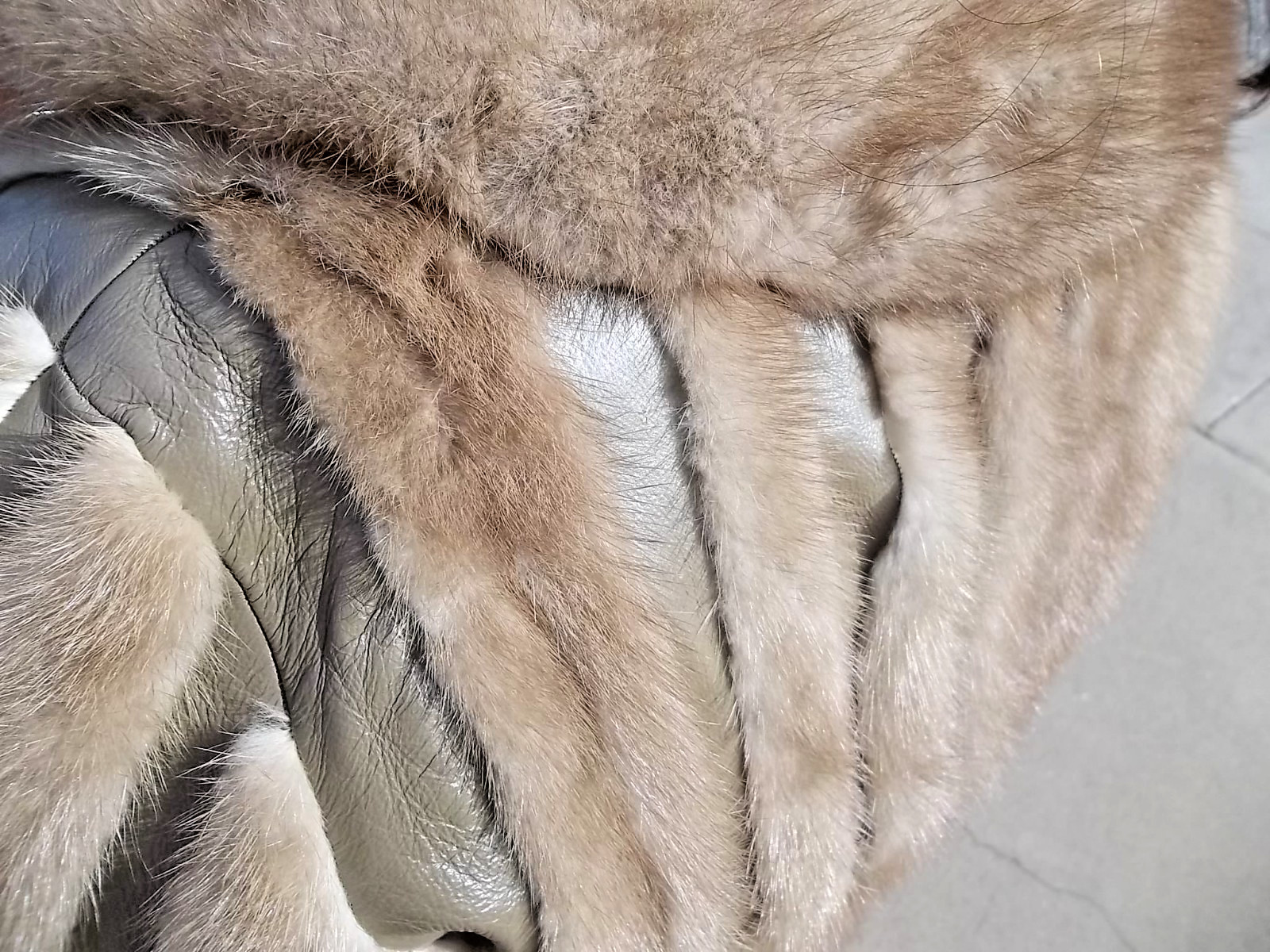 POLOGEORGIS FUR & LEATHER COAT JACKET TAUPE/ LIGHT BROWN