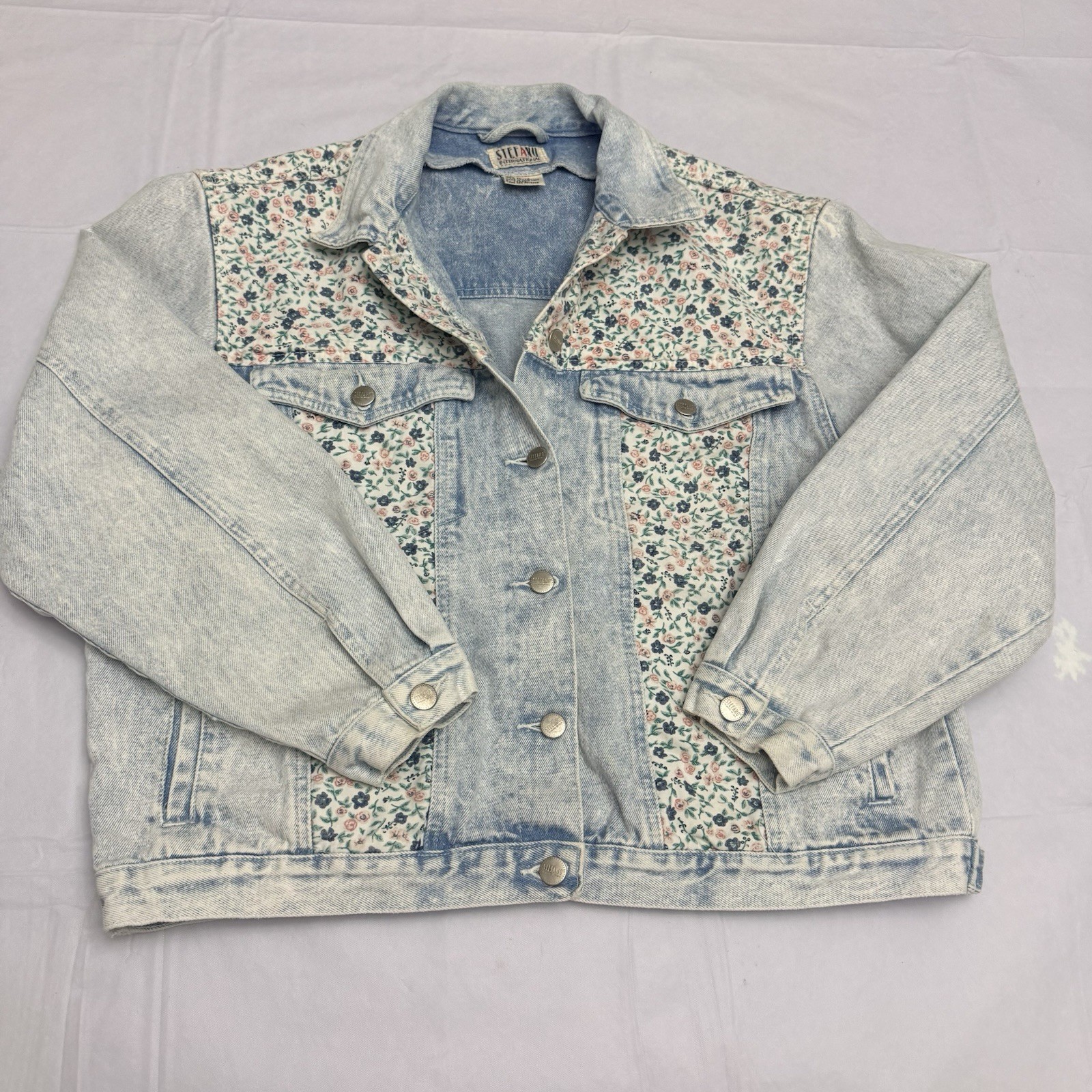VTG 80s Stefano Sz 14/16 Floral Patchwork Denim Trucker Jacket Cottagecore
