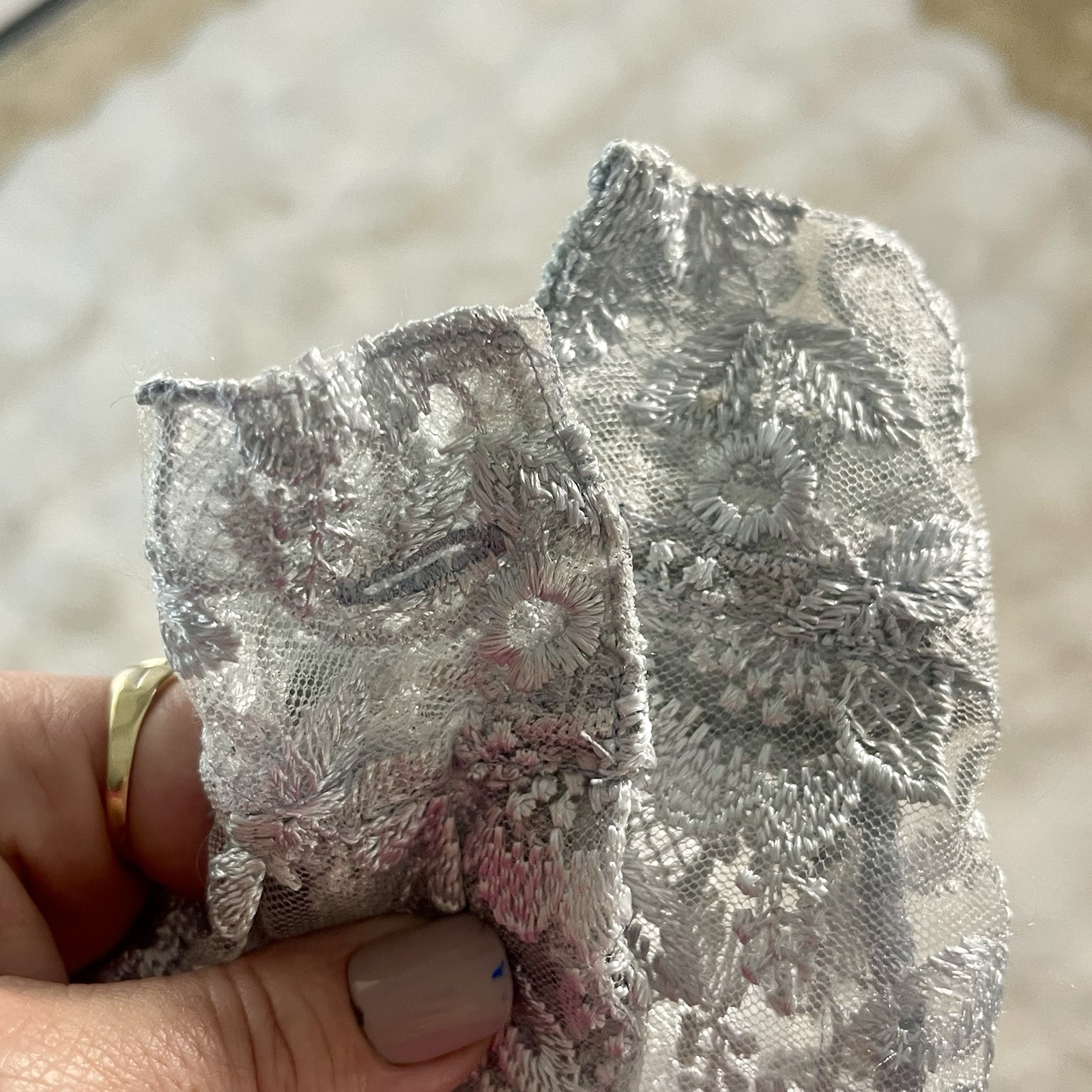 The Icing Vintage 90’s Silver Floral Lace Beaded Bustier Blouse Chic 2 Pc Set