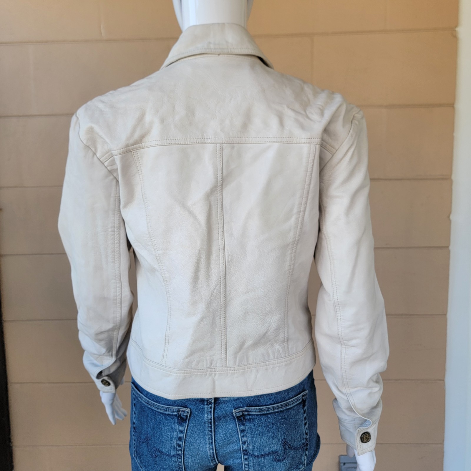 Vintage 90s Margaret Godfrey Leather Jacket Short Off-White Women S Quiet Luxury