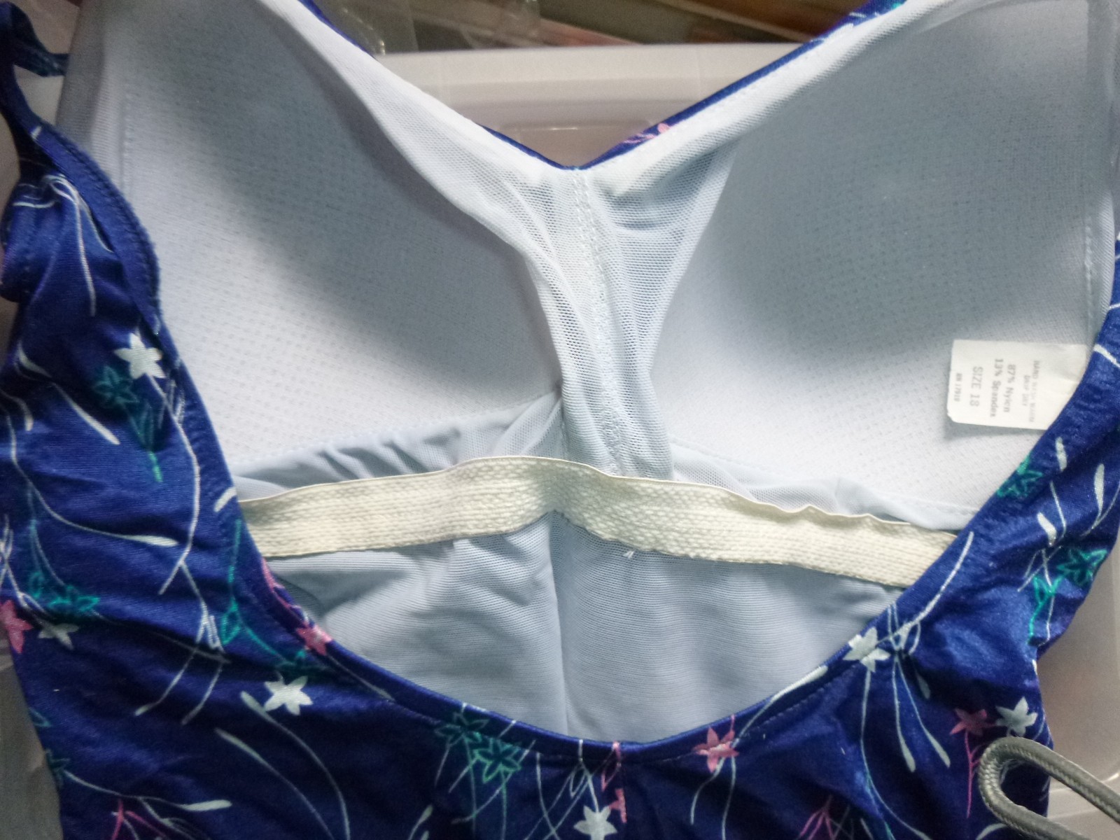 Vtg 70s Maxine of Hollywood Swimsuit One Piece BLue W/ Flowers Sz 18