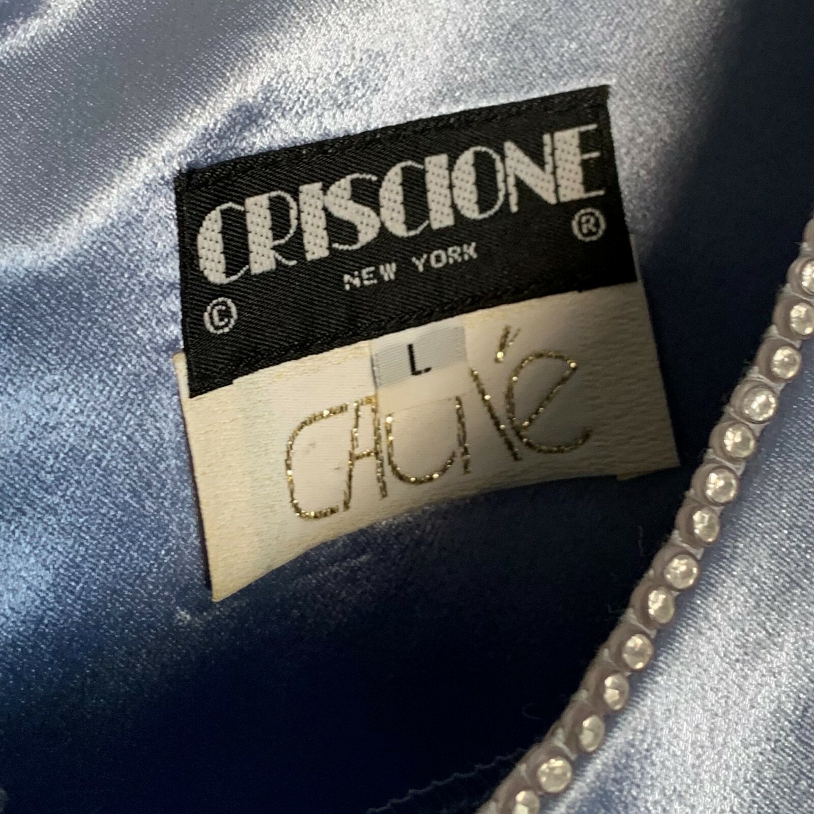 Vintage 80s Criscione New York Women’s Sz L Blue Rhinestone Tank Sleeveless Top