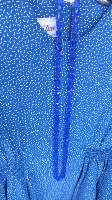 Dress Vtg Womens Lynne davis Sz 10P Petite Royal Blue White Dots Peplum Lined SS