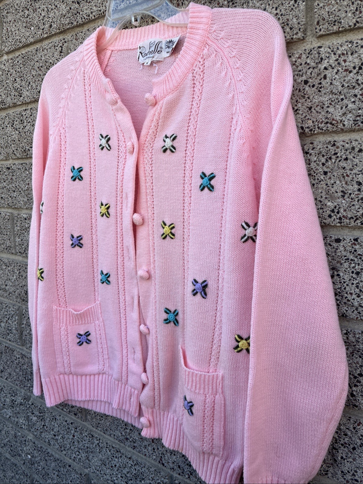 Adorable Vintage Rochelle California Pink Pastel 90’s Sweater Ladies M Very Nice