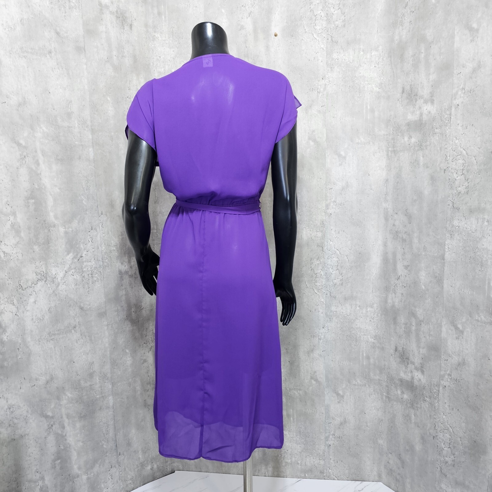 Vintage Brasseur of California Purple Sheer Midi Dress Belted Boho Glam Size M