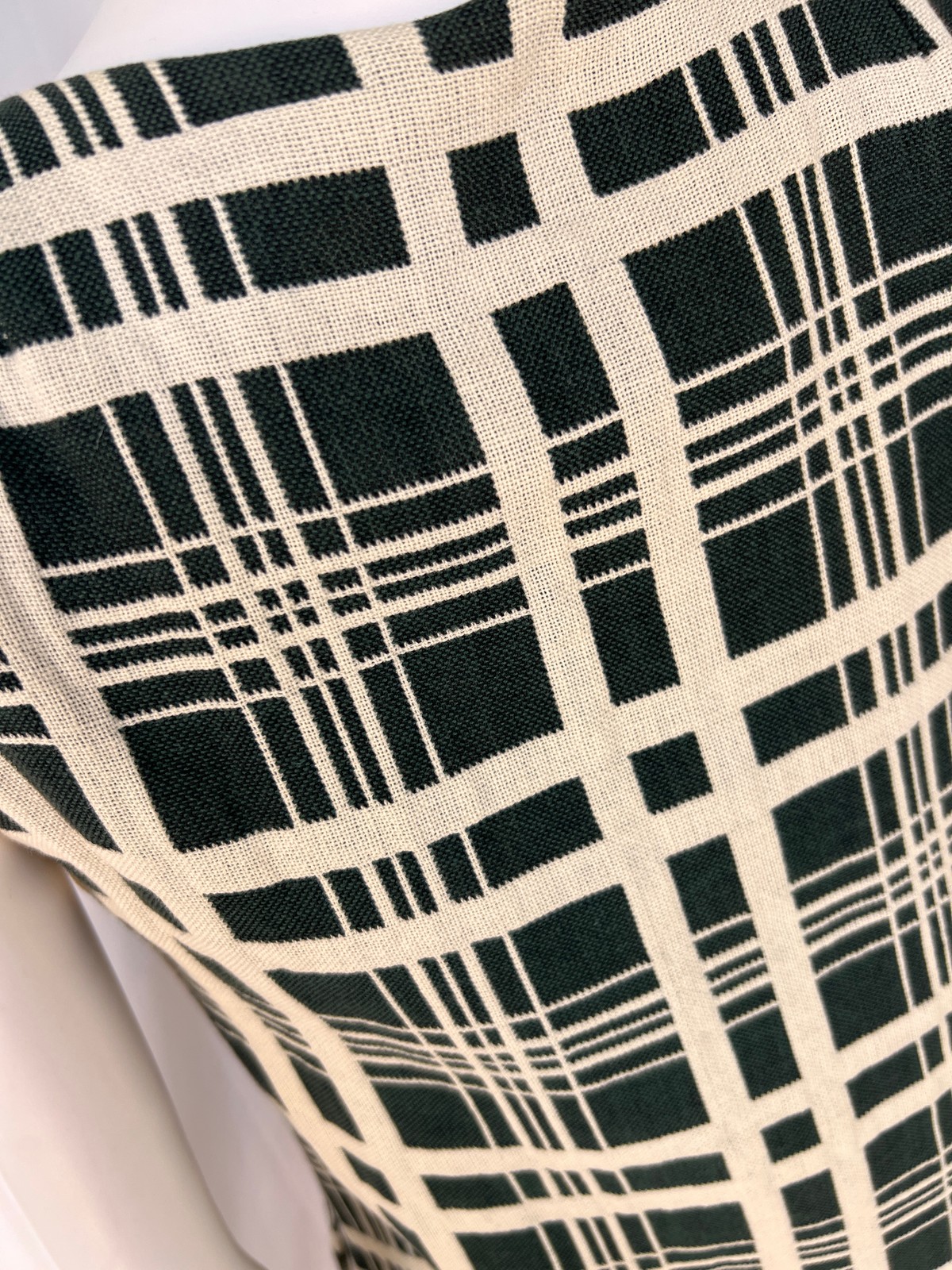 Vintage 60s Mod Style Forest Green and Cream Windowpane Plaid Shift Dress, S/M