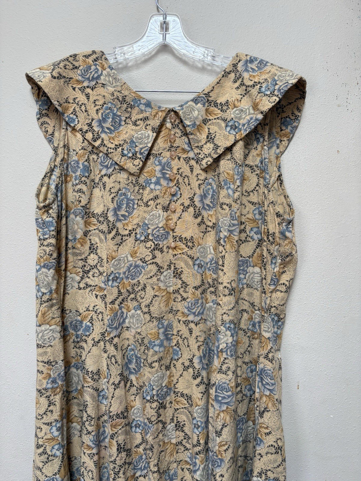 Vintage 90s Betsy Lauren Lace Print Floral Midi Dress Womens 20 Blue Cottagecore
