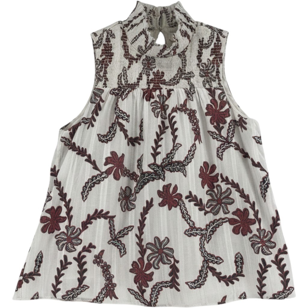 Joie Mika Floral Smocked Mock Neck Blouse XS Beige Rust Boho Cottagecore EUC