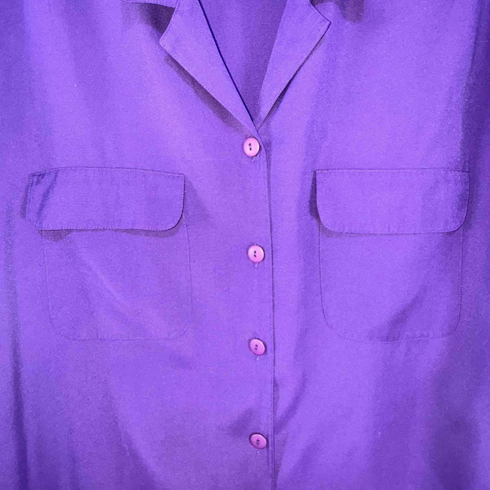 VTG Notations Purple Button Up Blouse Large, Vintage Workwear, Classic, 90s Boxy