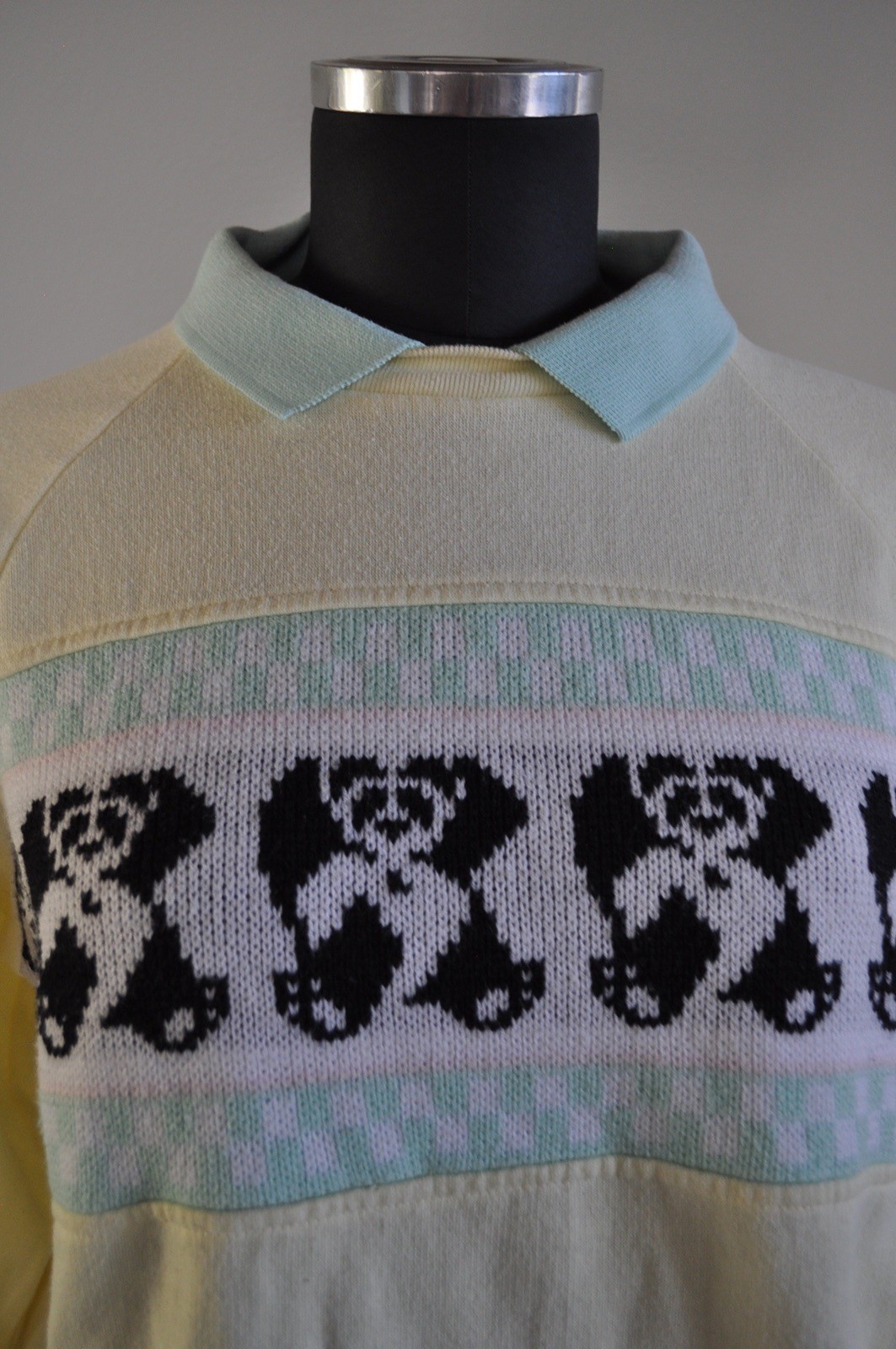 Vintage One Step Up Sweatshirt 1980’s Yellow with Panda Bears Collared Medium