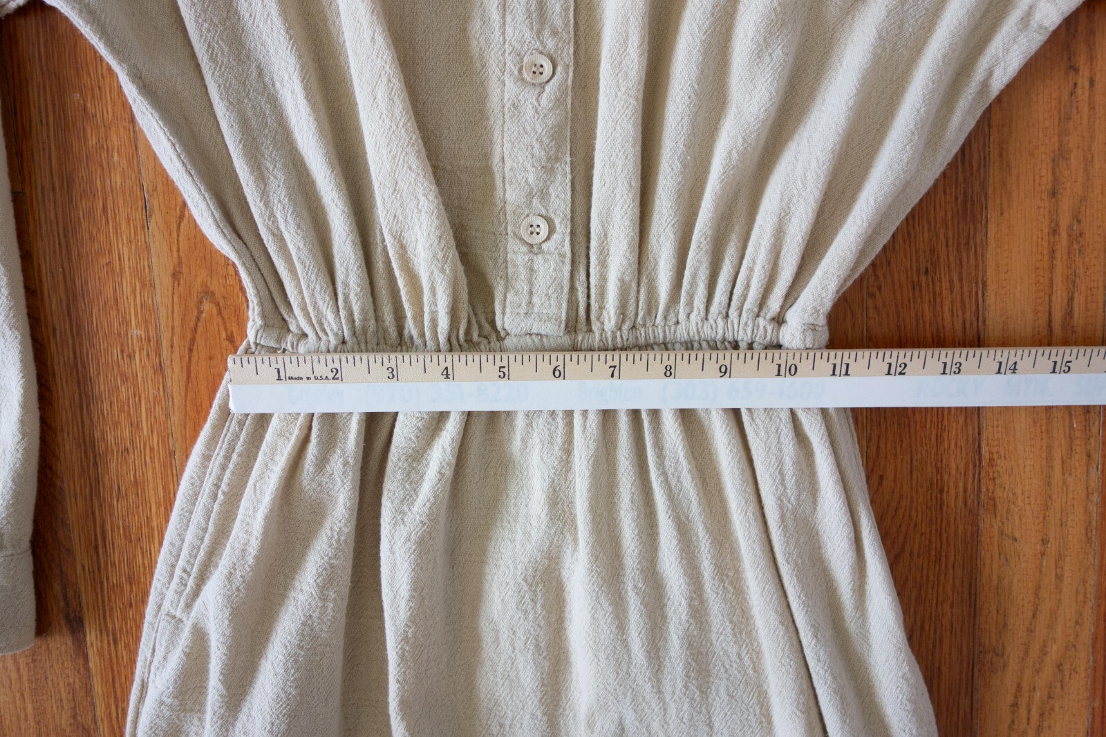 Vtg CMC Color Me Cotton Midi/Maxi Long Sleeve Shirt Dress W’s S, Natural, USA
