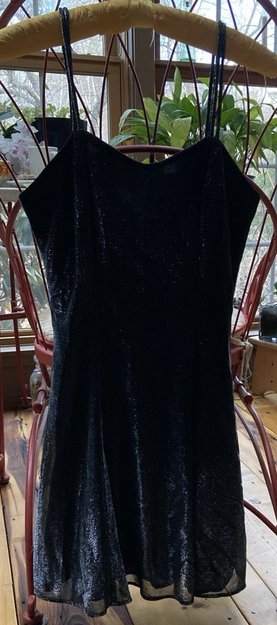 Vtg Jay Jacobs Mini Formal Dress XS-S Black Spaghetti Strap Stretch V-Neck Read!