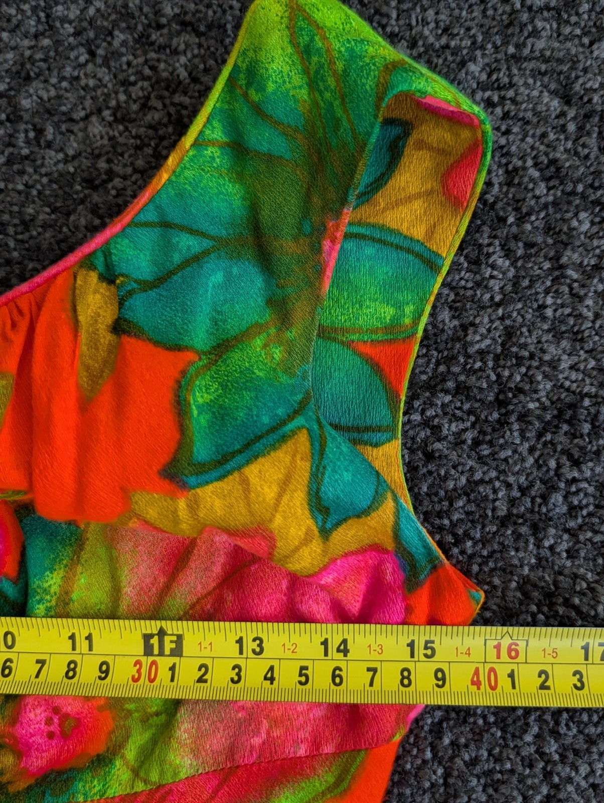Vtg McInerny By Sydney Hawaiian Dress MuuMuu Maxi Midi Barkcloth Sz XS Day Glo