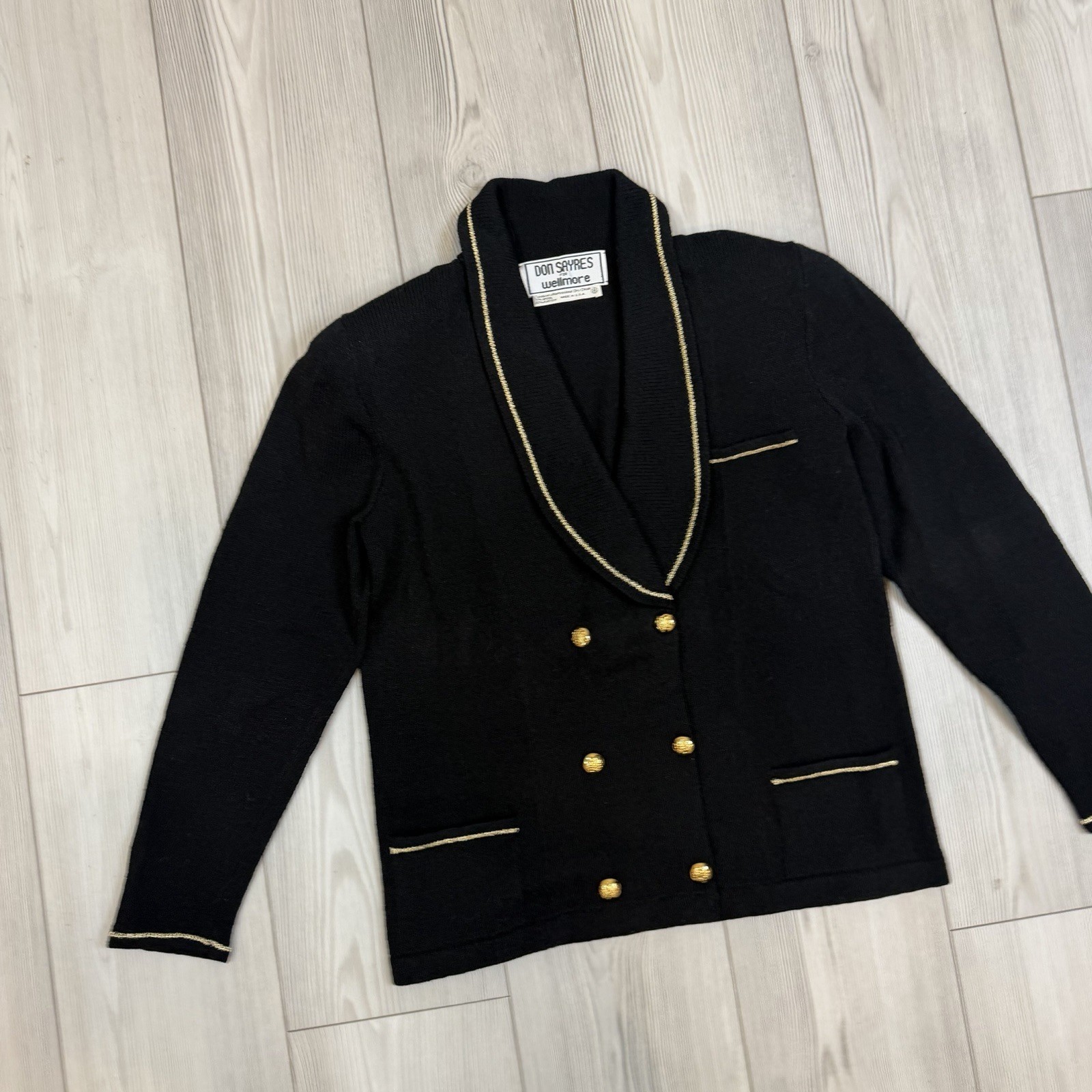 Vintage Don Sayres For Wellmore Wool Blend Black Blazer Gold Embellishment 8
