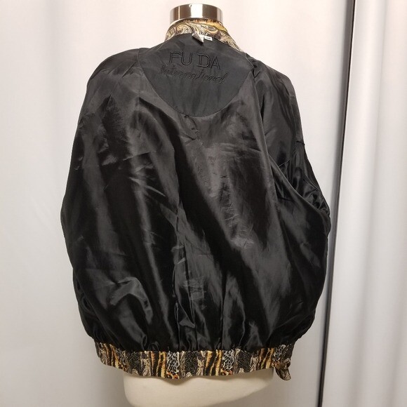 Vintage 80s Retro Fuda Silk Animal Print Tiger Cheetah Leopard Bomber Jacket Md