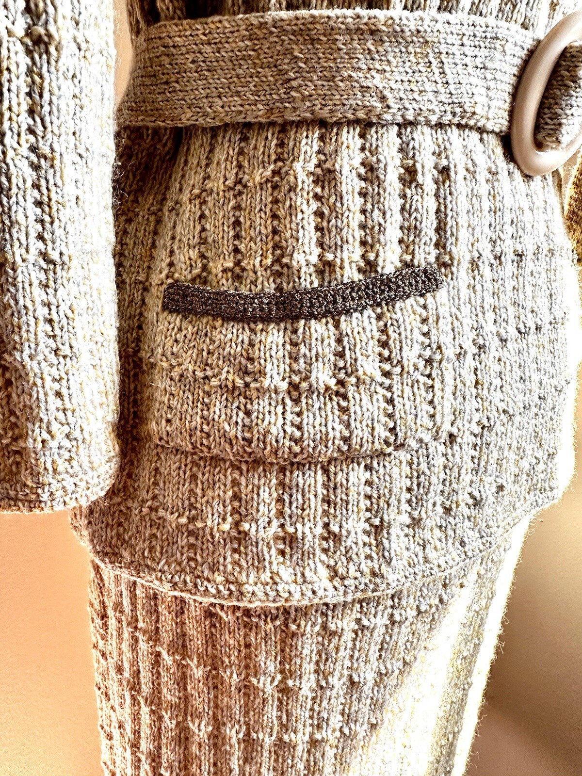 VTG Sweater Skirt Set Sydneys Knit Wool Gold Silver Metallic Stretch 1960s Rare