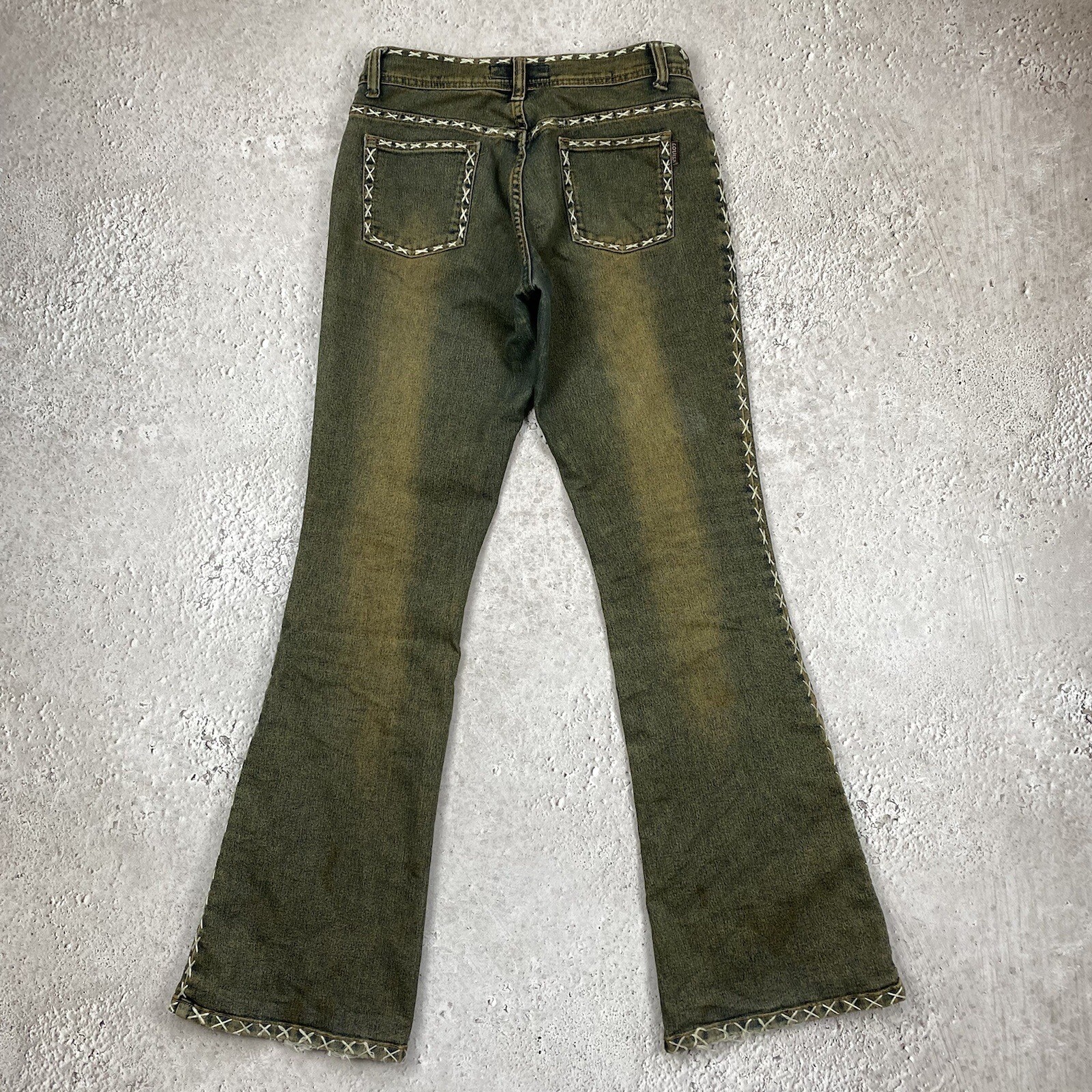 Vintage Womens Cowboy Y2k Distressed Denim Faded Flared Pants bratz Size M